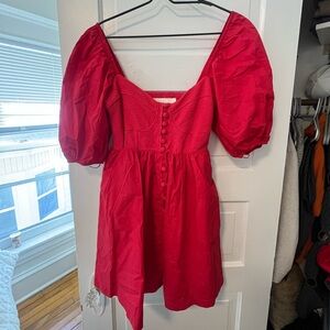Anthropologie Red Mini Dress with Puff Sleeves